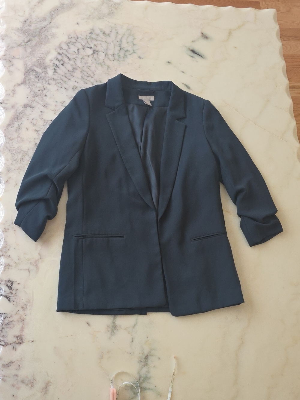H&M Navy Tailored Blazer | Ruched 3/4 Sleeves | Women’s Size 10